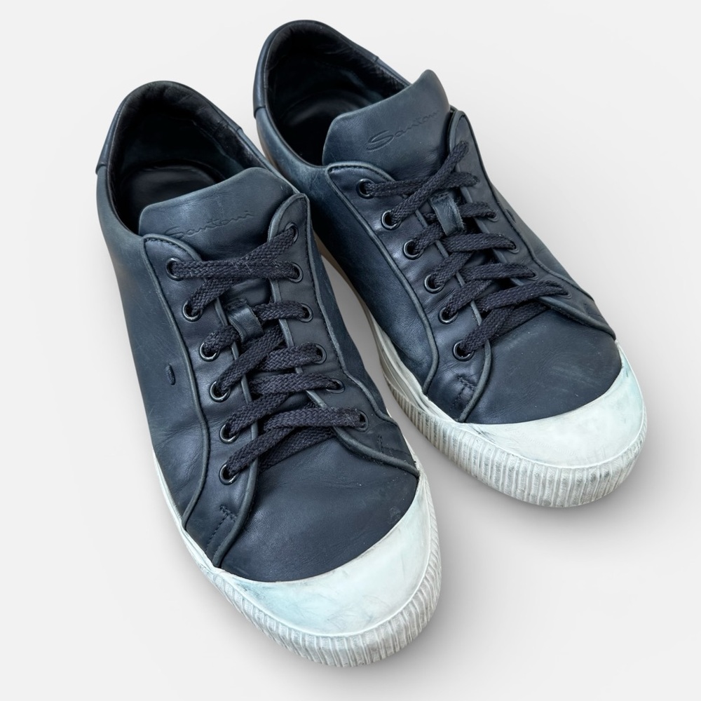 Santoni Men’s Leather Low-Top Sneakers - Midnight Blue - Size US 7